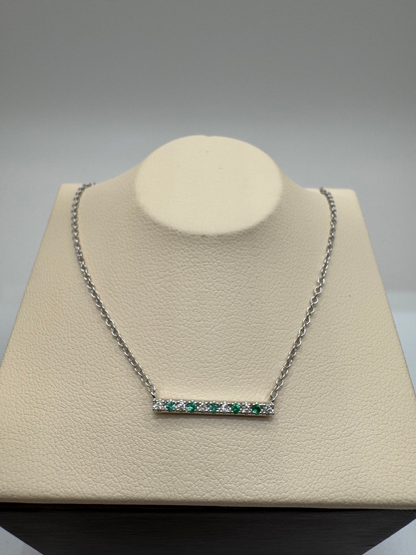 14KT Emerald & Diamond Bar Necklace