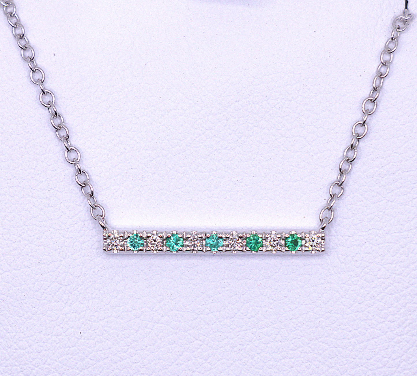14KT Emerald & Diamond Bar Necklace