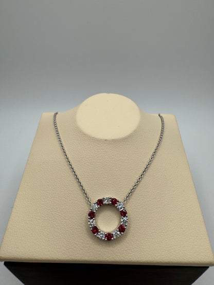 14KT Diamond & Ruby Round Necklace