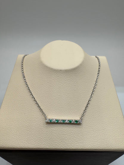 14KT Emerald & Diamond Bar Necklace
