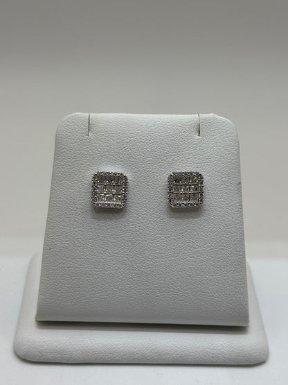Silver Square Earrings W/Vvs Stones