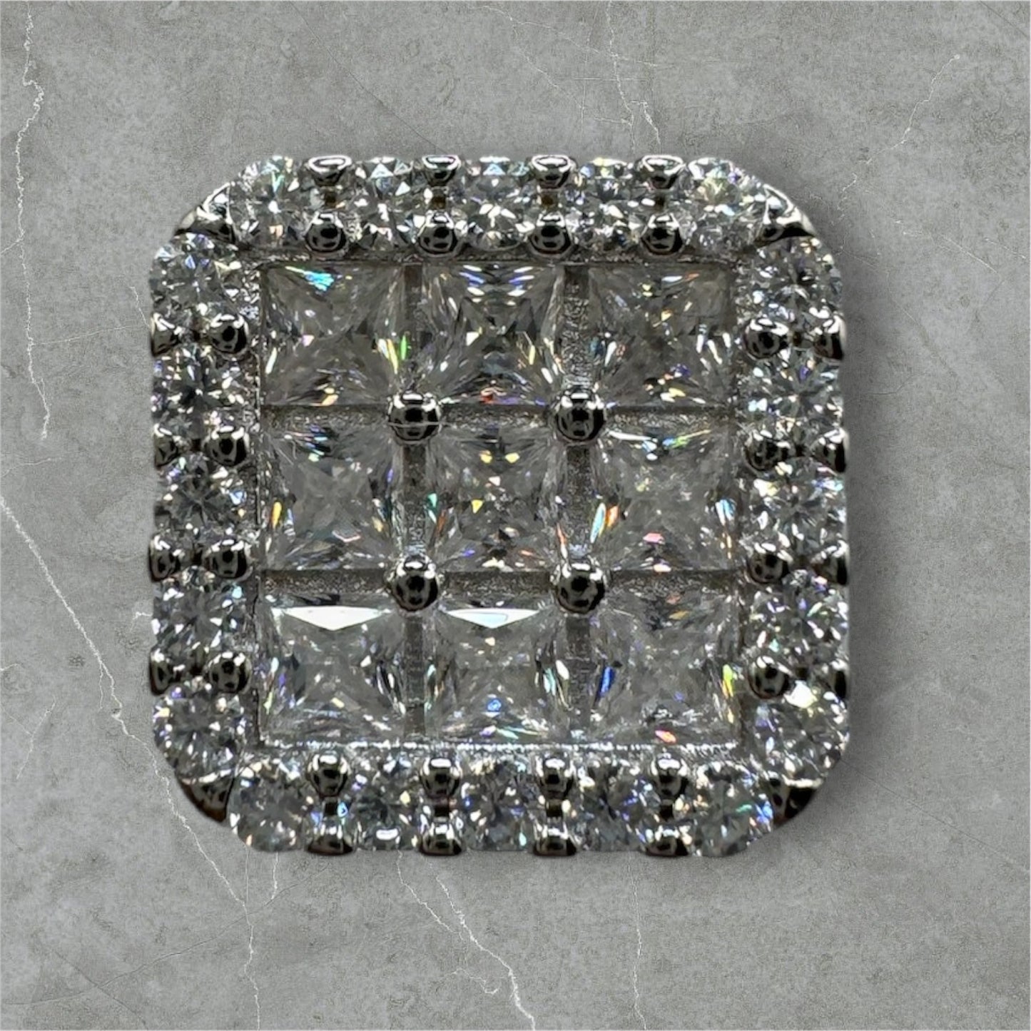 Silver Square Earrings W/Vvs Stones