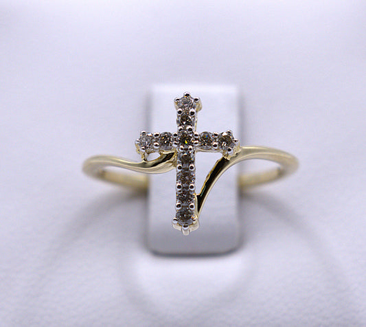 10KT Diamond Cross Ring
