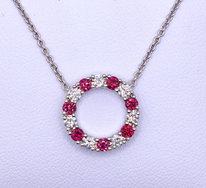 14KT Diamond & Ruby Round Necklace