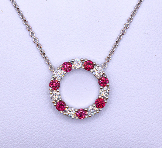 14KT Diamond & Ruby Round Necklace